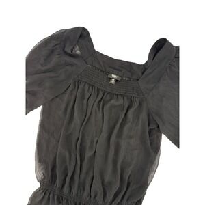 Mossimo Black Sheer Smocked Square‎ Neck Flutter Sleeve Blouse Top Mens Size M